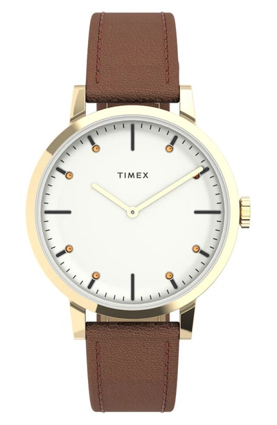 Timex Midtown Leather Strap Watch, 36mm In Brown