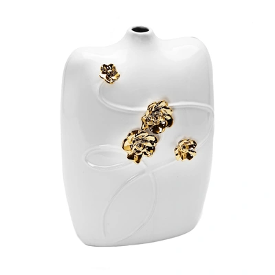 Vivience White Ceramic Vase With Gold Flower Detail