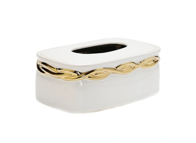 Vivience White Tissue Box With Gold Design