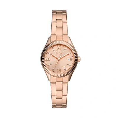 Fossil Women's Rye Three-hand Date, Rose Gold-tone Stainless Steel Watch In Pink