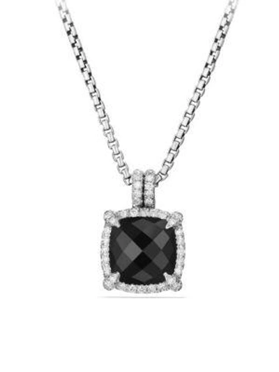 David Yurman Châtelaine Pave Bezel Pendant Necklace With Gemstone & Diamonds/9mm In Black Onyx