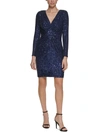ELIZA J PETITES WOMENS SEQUINED V-NECK COCKTAIL AND PARTY DRESS