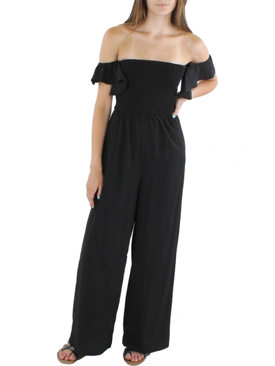 Riley & Rae Womens Rouched Wide Leg Jumpsuit In Black