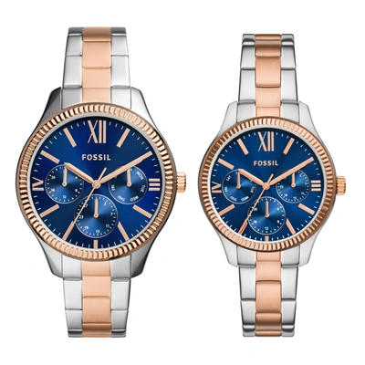 Fossil His And Hers Multifunction Two-tone Stainless Steel Watch Set, 42mm 36mm