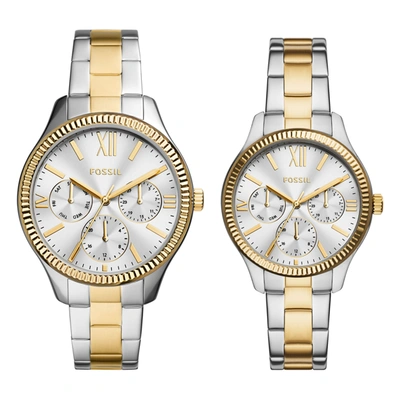 Fossil Unisex His And Hers Multifunction, Silver-tone Alloy Watch Set In Gold