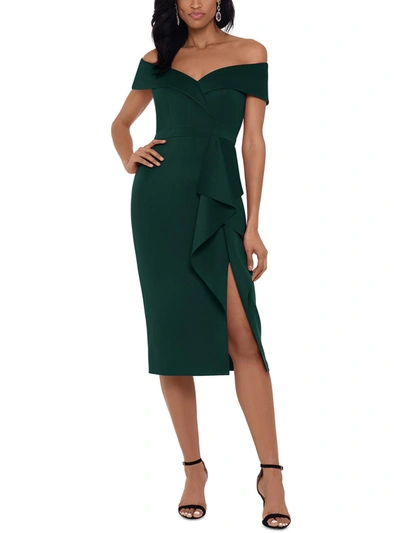 Xscape Womens Ruffled Midi Cocktail And Party Dress In Hunter