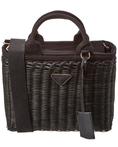 Surell Accessories Handmade Straw Basket Bag In Black