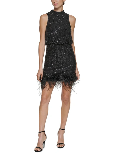 Eliza J Petites Womens Sequined Mini Cocktail And Party Dress In Black