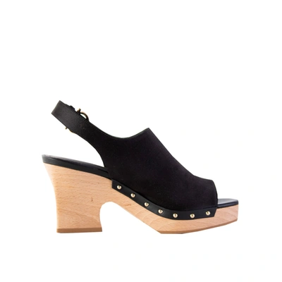 Ferragamo Susanne Leather And Fabric Wedge Women's Sandals In Black