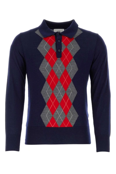 Ami Alexandre Mattiussi Argyle Wool Sweater In 4002