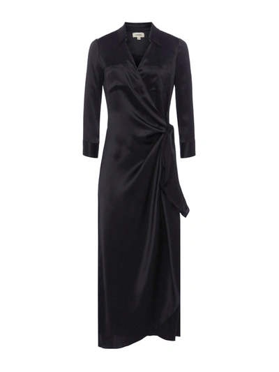 L Agence Kadi Wrap Silk Maxi Dress In Black