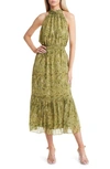 Chelsea28 Floral Print Halter Neck Maxi Dress In Olive Sway Brushes