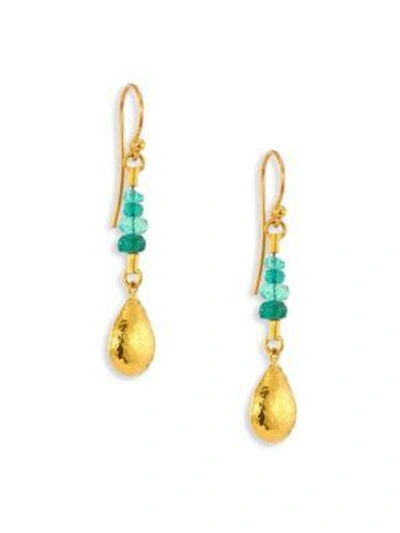 Gurhan Delicate Rain Emerald & 24k Yellow Gold Drop Earrings In Gold-emerald
