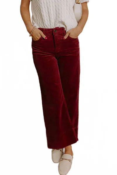 66disco Corduroy High Waist Wide Leg Pants In Burgundy In White