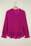66disco Ruffled Sleeve V Neck Blouse In Pink In Pink