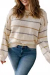66disco Stripe Drop Shoulder Sweater - Plus In Cream/multi In Multi