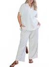 66disco Textured Collared Top And Pants Set For Women - Plus In Beige In White
