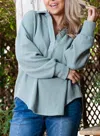 66disco Turn-down V-neck Drop Shoulder Top - Plus In Beau Blue In Multi