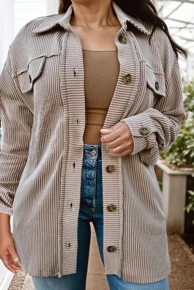 66disco Wavey Textured Button Up - Plus In Brown