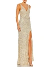 MAC DUGGAL WOMENS SEQUINED MAXI EVENING DRESS