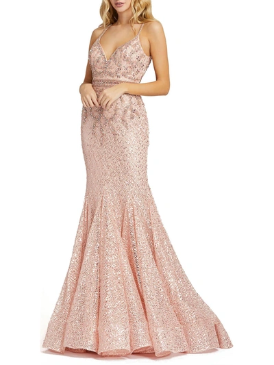 Mac Duggal Womens Embellished Maxi Evening Dress In Pink