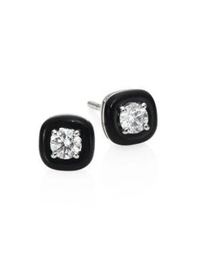Nikos Koulis Women's Oui 18k White Gold, Black Enamel & Diamond Stud Earrings