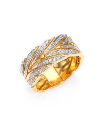 John Hardy 18k Yellow Gold Modern Chain Band Ring With Diamonds In White/gold
