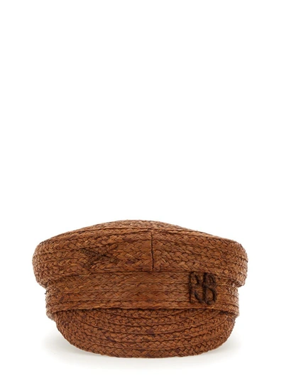 Ruslan Baginskiy Raffia Baker Boy Hat With Embroidery In Brown