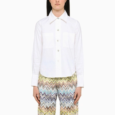 Vince Long-sleeve Linen-blend Button-front Shirt In White