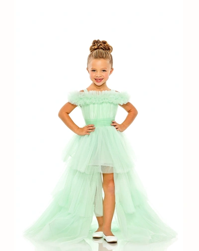 Mac Duggal Girls Off The Shoulder High Low Tulle Dress In Mint