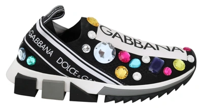 Dolce & Gabbana Black Multicolor Crystal Trainers Shoes