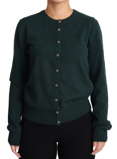 Dolce & Gabbana Dark Green Cashmere Crewneck Cardigan Jumper