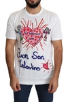 Dolce & Gabbana White Saint Valentine Hearts Print Men  T-shirt In White