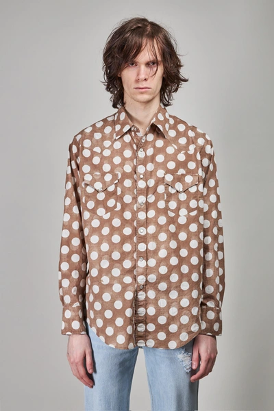 Erl Polka-dot Print Cotton Shirt In  Brown Polka Dot