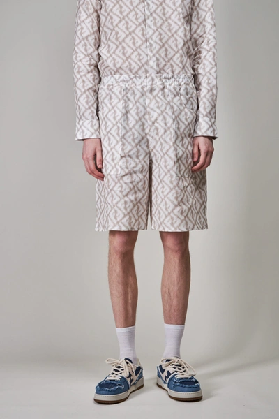 Fendi Shorts Linen Ff Chine In Neutral