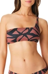 Sanctuary Abstract Animal One Shoulder Bikini Top Cinch Back Hipster Bikini Bottoms In Earth