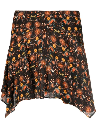 Isabel Marant Floral-print Asymmetric Skirt In Black