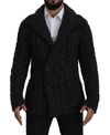 Dolce & Gabbana Black Wool Knit Double Breasted Coat Jacket In Black