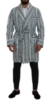 Dolce & Gabbana Blue Floral Cotton Robe Coat Jacket In Blue