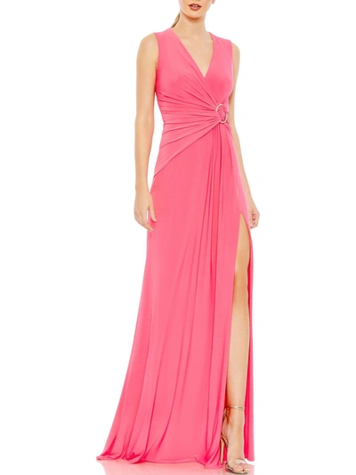 Ieena For Mac Duggal Plus Womens Faux Wrap Maxi Evening Dress In Pink