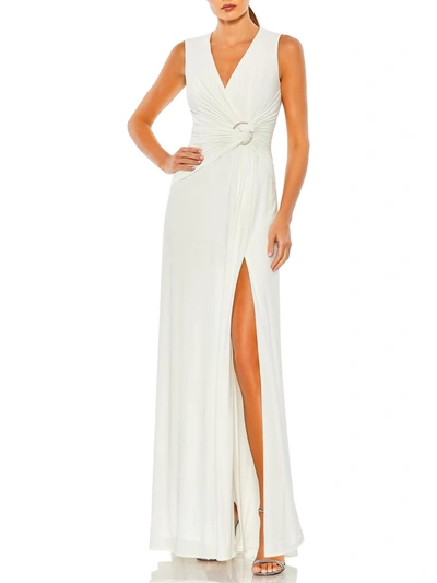 Ieena For Mac Duggal Plus Womens Faux Wrap Maxi Evening Dress In White