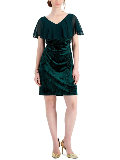 Connected Apparel Petites Womens Velvet Mini Cocktail And Party Dress In Green