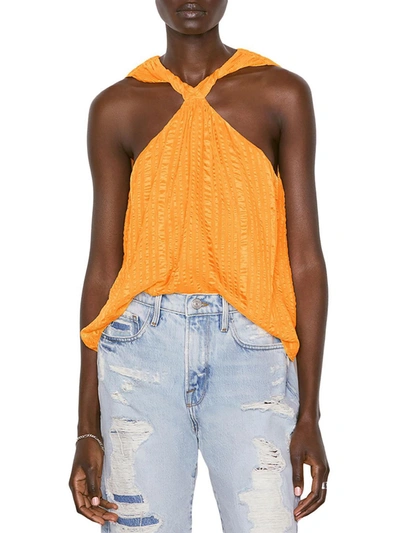 Frame Womens Crinkled Silk Pullover Halter Top In Orange
