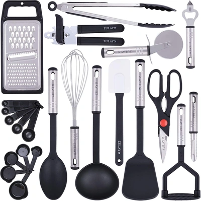 Zulay Kitchen Nylon Kitchen Utensils Stainless Steel Cooking Utensils - 23 Piece In Black