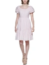 CALVIN KLEIN PETITES WOMENS TEXTURED ABOVE KNEE FIT & FLARE DRESS