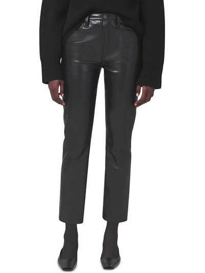 CITIZEN OF HUMANITY JOLENE WOMENS RECYCLED LEATHER HIGH WAIST STRAIGHT LEG JEANS