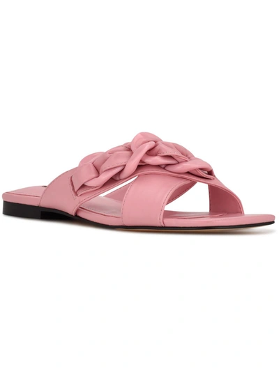 Nine West Misty Womens Faux Leather Open Toe Slide Sandals In Pink