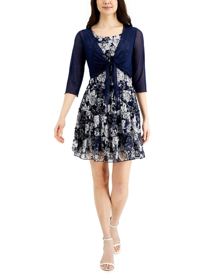 Connected Apparel Petites Womens Printed 2pc Shift Dress In Blue