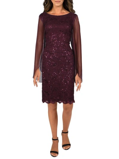 Connected Apparel Womens Sequined Lace Sheath Dress In Red