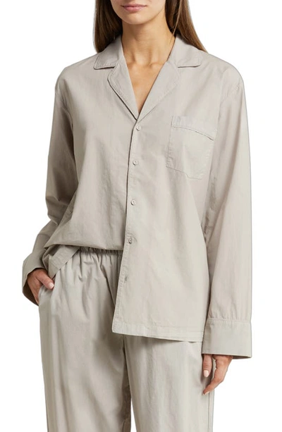 Skims Gender Inclusive Crop Cotton Poplin Button-up Pajama Shirt In Silver